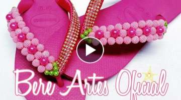 Chinelo decorado com pérolas lindo e fácil/por Bere artes oficial